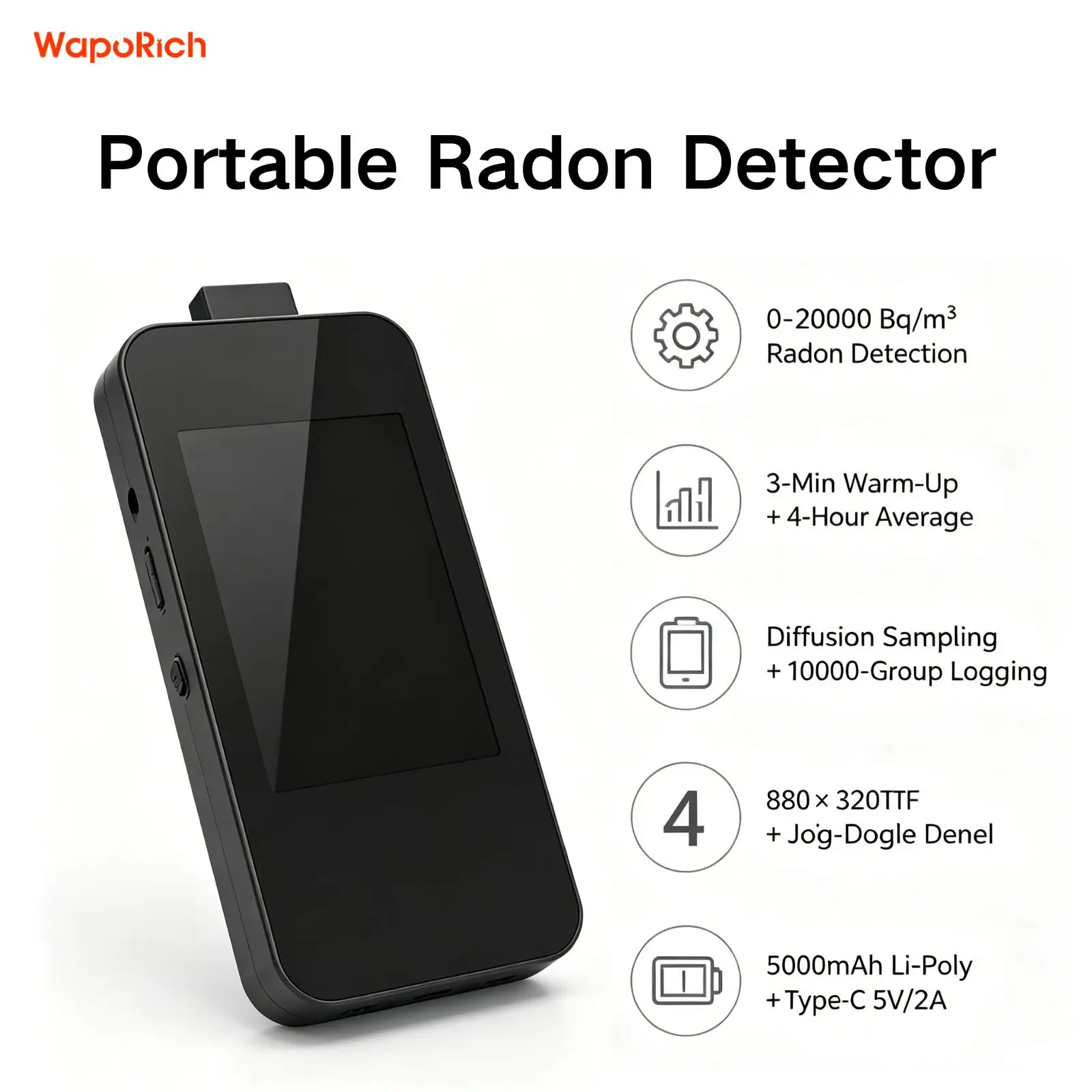 Portable Radon Detector for Home, 0-20000 Bq/m3, 4
