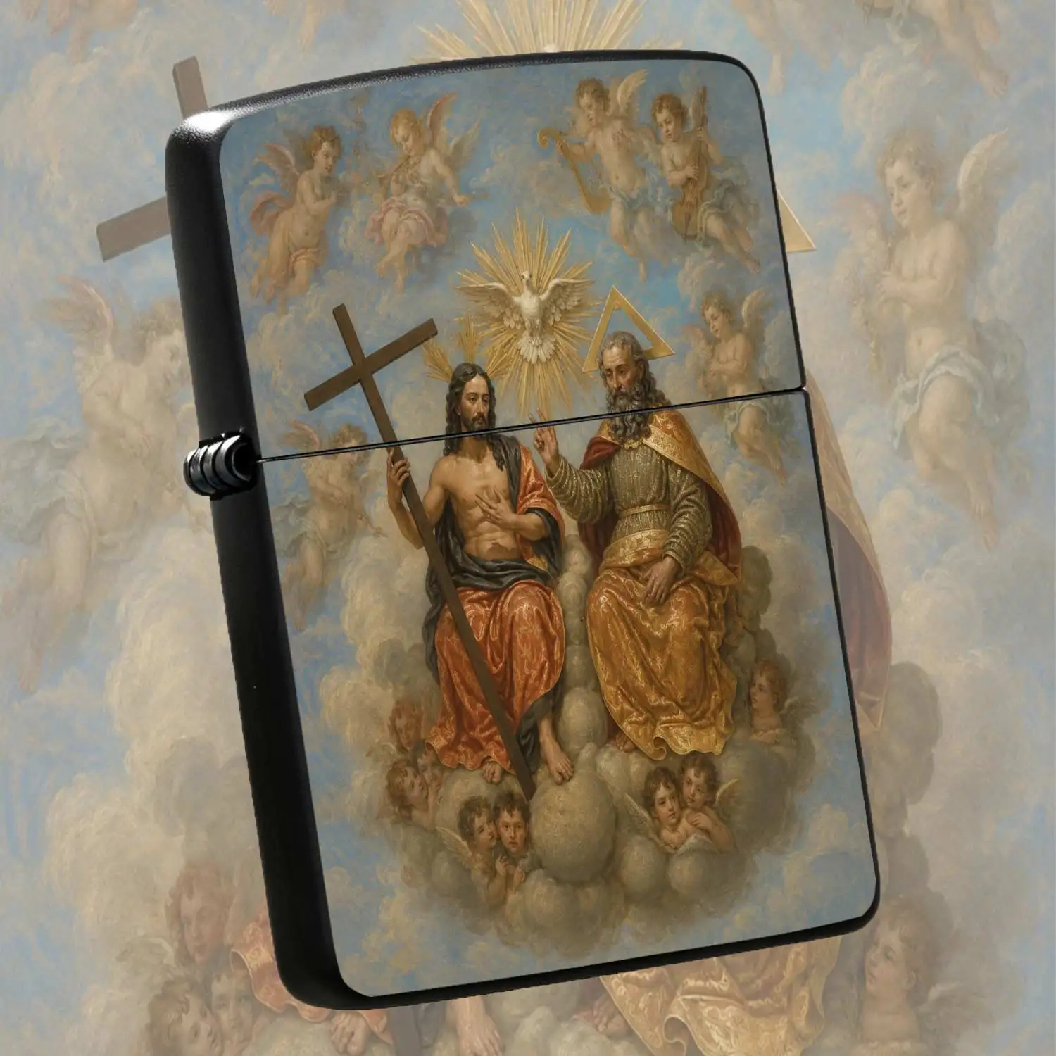 Reusable Flip-Top Pocket Metal Windproof Lighter, Retro Religious Themed Body, Portable and Durable for Daily and Outdoor Trips, Textured Metal Shell with Long-Lasting Battery Life, Classic Flip-Top Design Highlights Unique Taste Hu