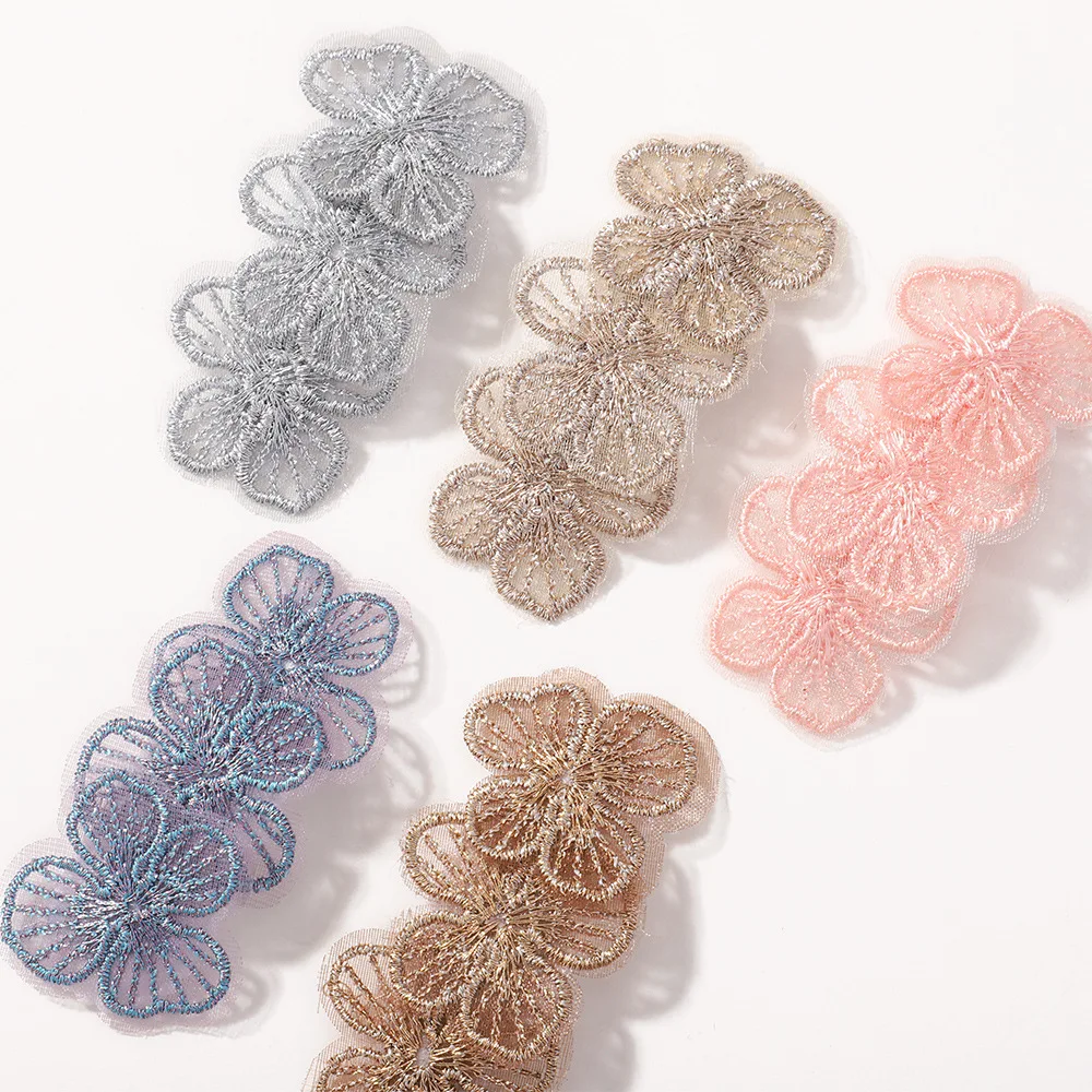 50 PCS/Lot, Lace Embroidery Flower Snap Clips For Baby Girls Lovely Flower Hairpins Kids Girls Hair Accessories