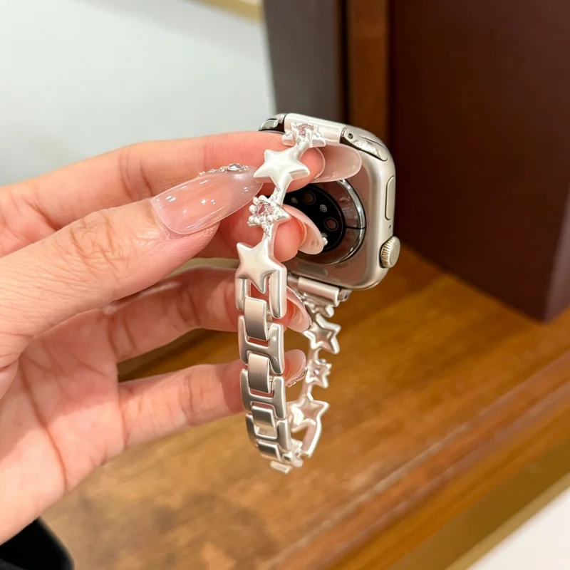 Star Studded Diamond Metal Strap Suitable for Apple iWatch Strap 38mm 40mm 41mm 42mm 44mm 45mm 49mm Fashionable Strap