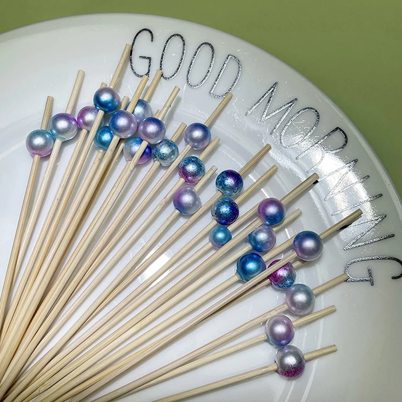 100 قطعة اللؤلؤ الخيزران الغذاء العصي المقبلات أسياخ ل حفل زفاف وعيد ميلاد الزخرفية الغذاء كوكتيل يختار ل المقبلات #6