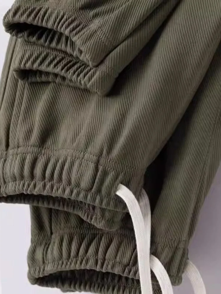 

Heavyweight Military een Diagonal Stripe Cuffed Sweatpants Loose ex Color Sport Long Trousers Elastic Waist