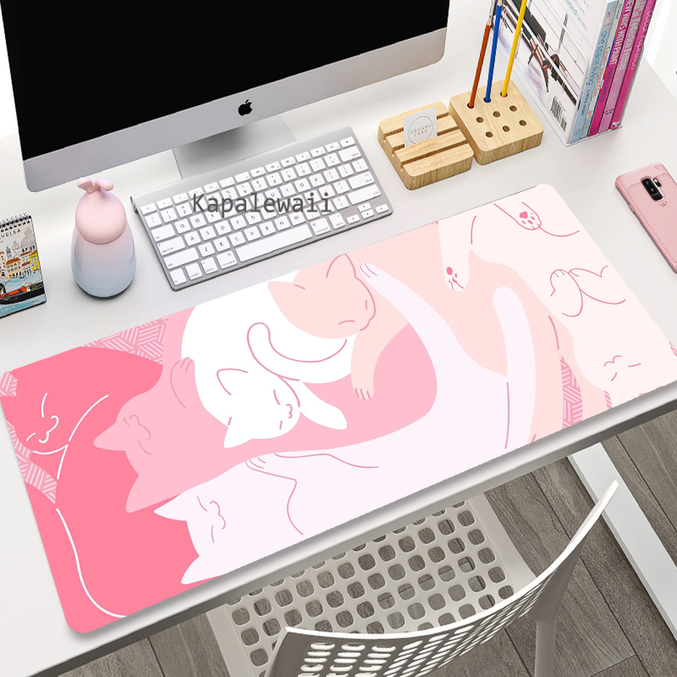 

Cat Cartoon Cute And Simple Large Mousepad XXL Office Mouse Pad Gaming Carpet Locking Edge Mouse Mat Pink Game Keyboard Pads