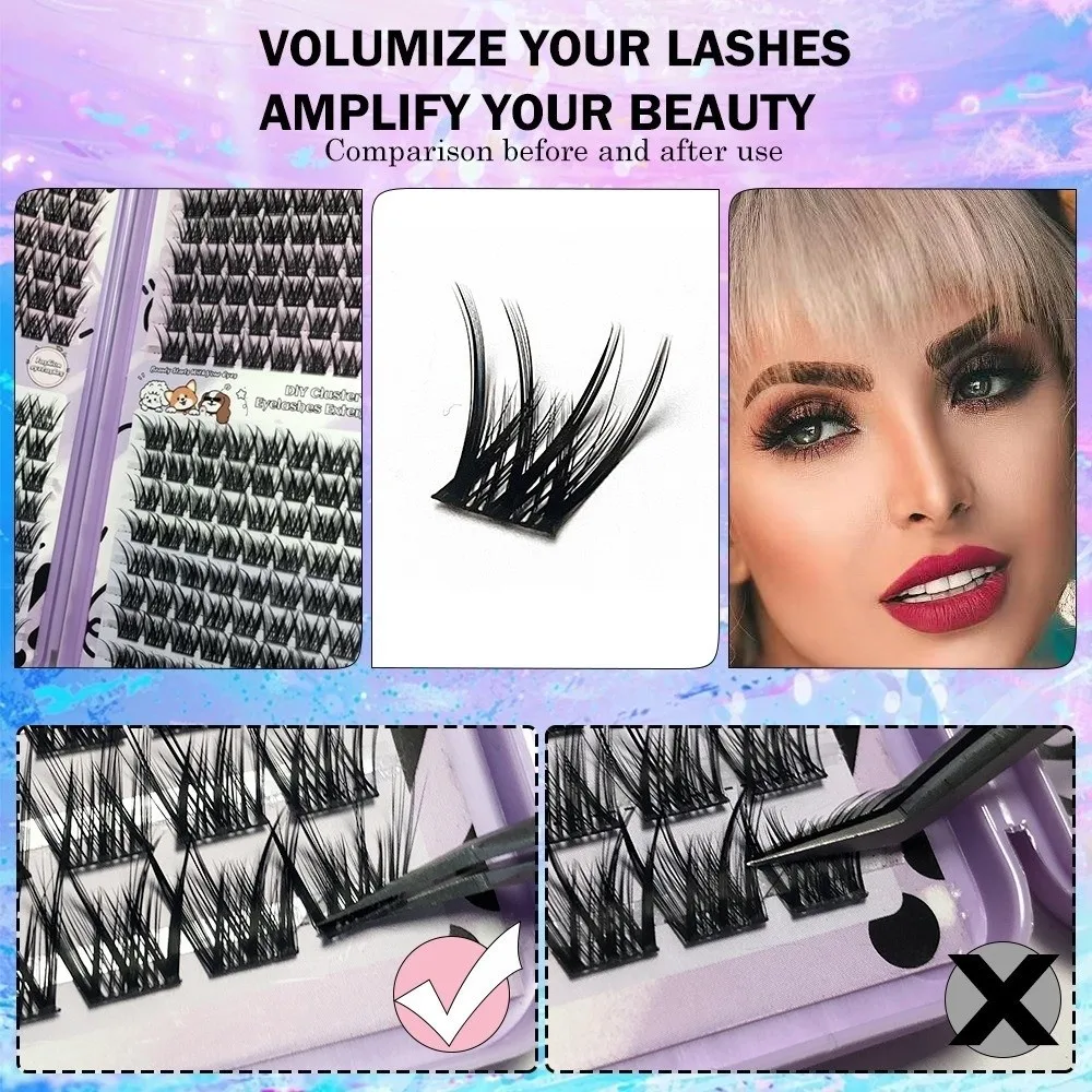 10/20/32Rows Curvature D Dense Grafted False Eyelashes 12-16MM Mixed Length Thick Grafting Fake Eyelashes Natural Makeup