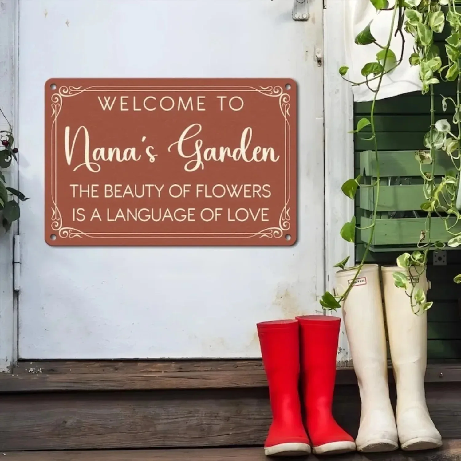 1pc Customizable 2D Flat Terracotta Garden Metal Plaque, Ornate Border Quote Wall Ornament for Outdoor Backyard Decor (Decor Onl