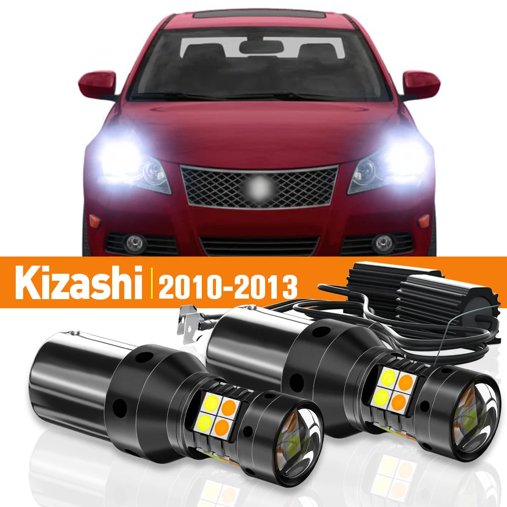 2 buah lampu sein Mode ganda LED + lampu siang hari DRL untuk Suzuki Kizashi 2010-2013 2011 2012 Aksesori Canbus