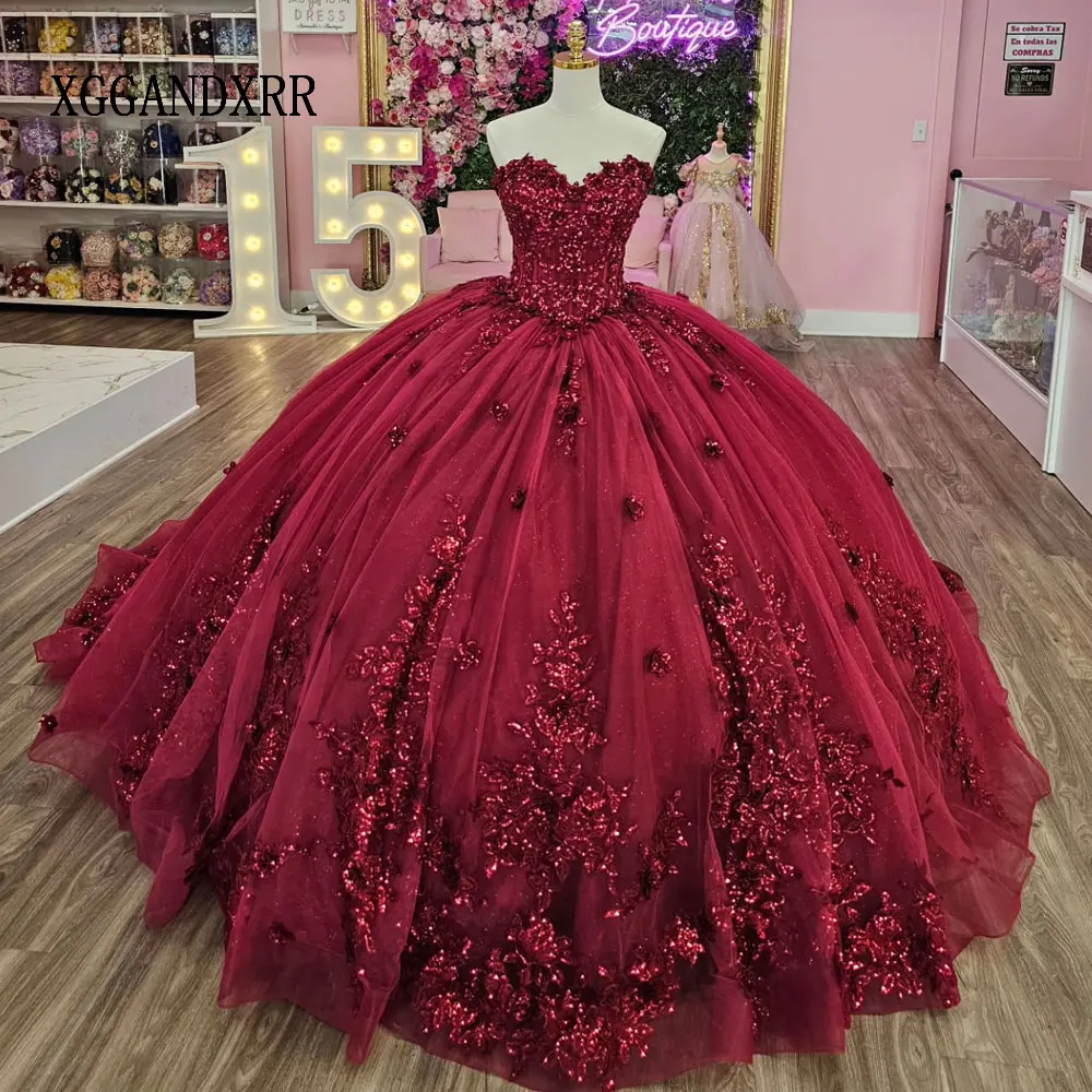 Burgundy Quinceanera Dress 2026 Vestidos De 15 Quinceañera Beading Sequin Applique Sweetheart Sweet 16 Years Old Birthday Party