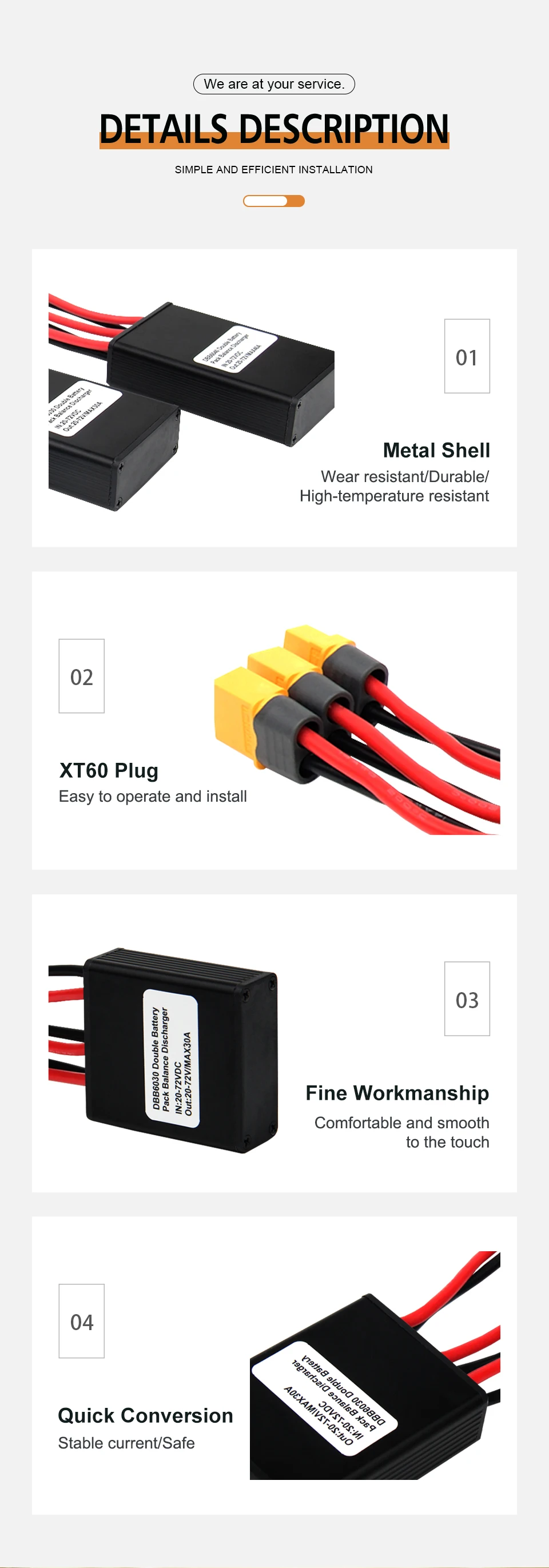10V-100V 20A-40A 20V-100V 20A-120A XT60/XT90 Stecker Doppel-Akku-Entladekonverter mit Ladekopf Parallelmodul-Adapter – Detail 9