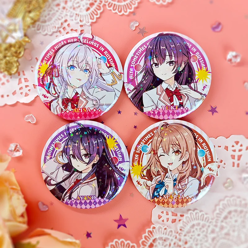 Alya Sometimes Hides Her Feelings In Russian Anime Figure Alisa Yuki Suou Masachika Kuze Tinplate Circular Badge Collectibles