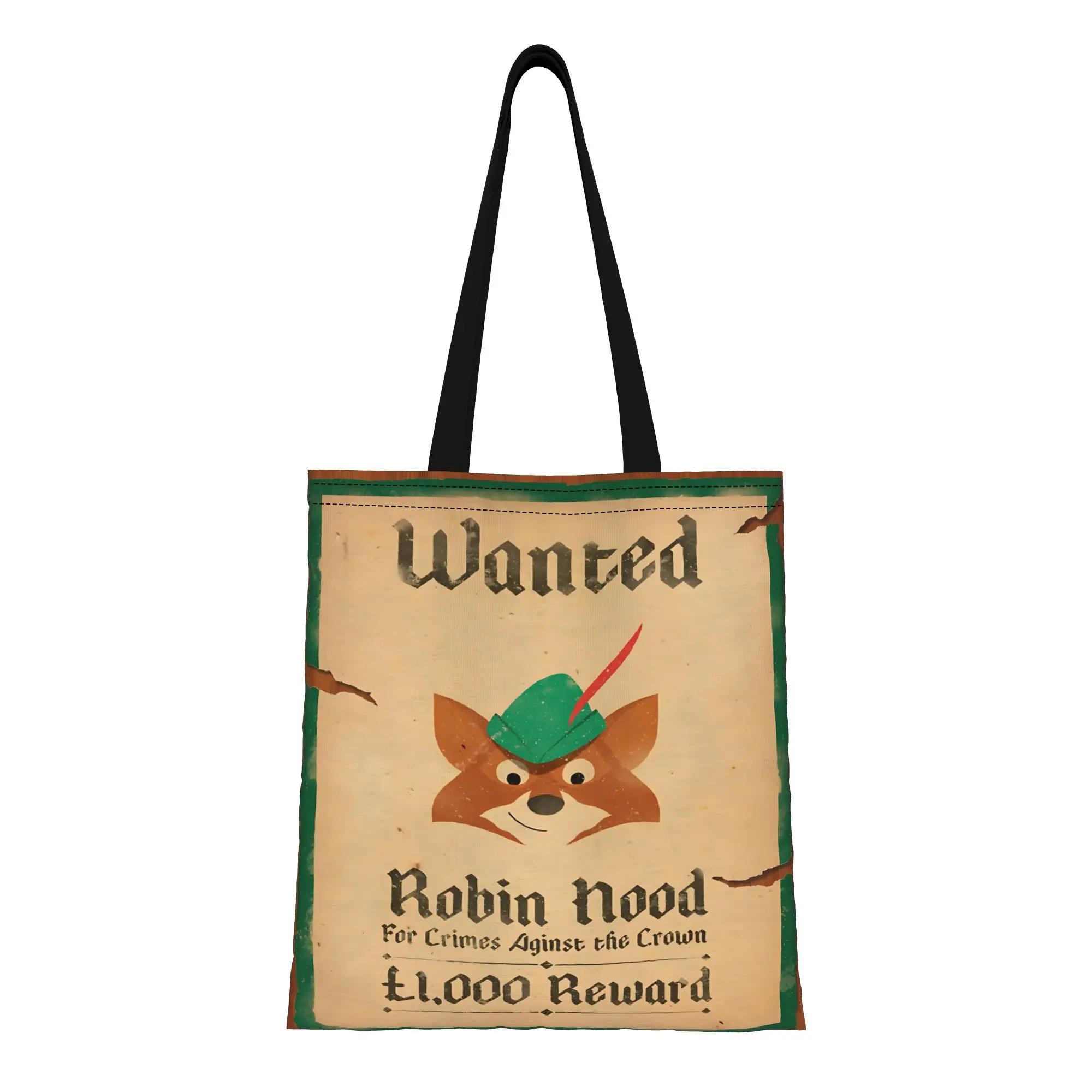 

1 шт. холщовая сумка-тоут с изображением Робина Гуда из мультфильмов Диснея, женская сумка через плечо