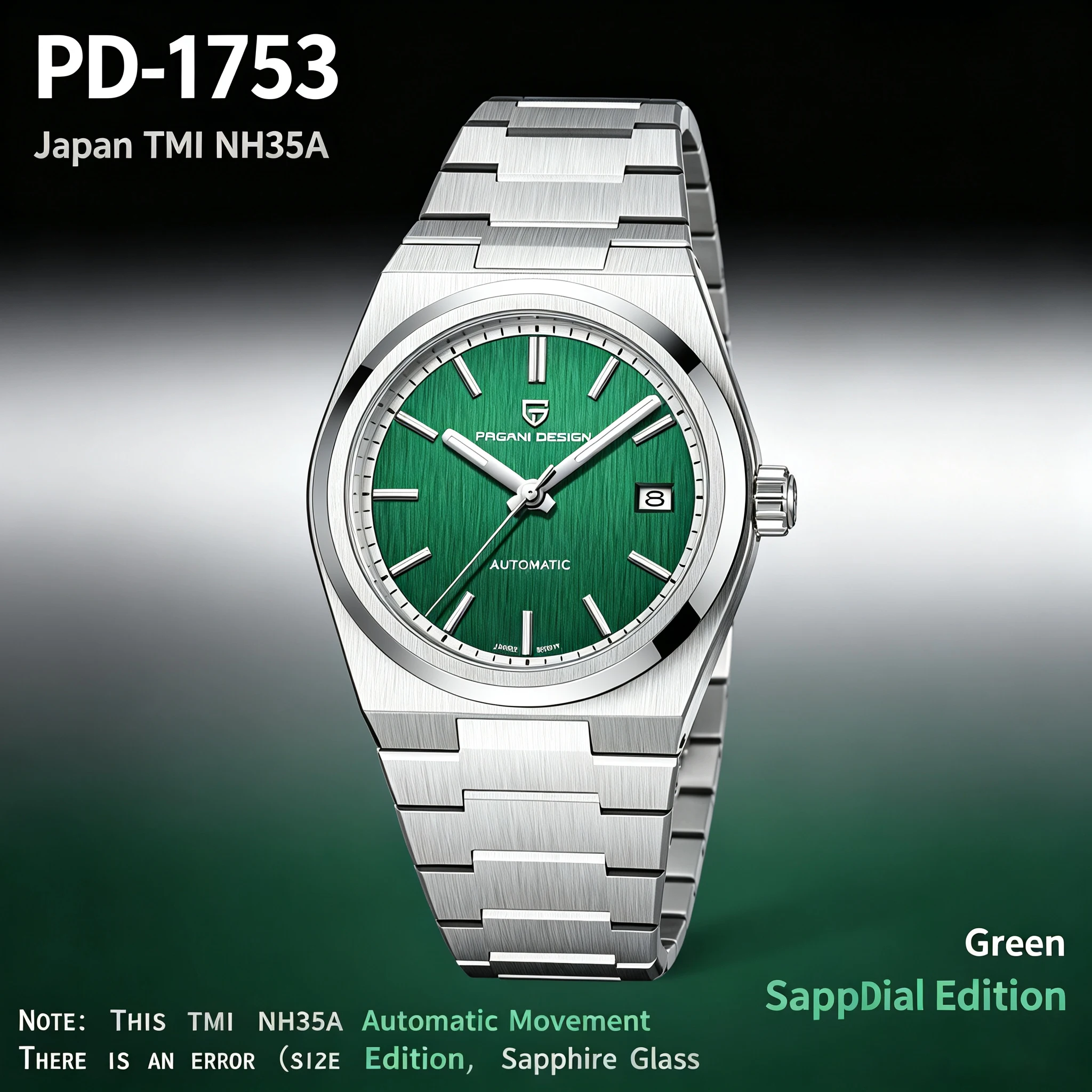 PAGANI DESIGN Green Dial Automatic Watch for Men 40mm Japan TMI NH35A Sapphire Waterproof Stainless Luxury Business Wristwatch