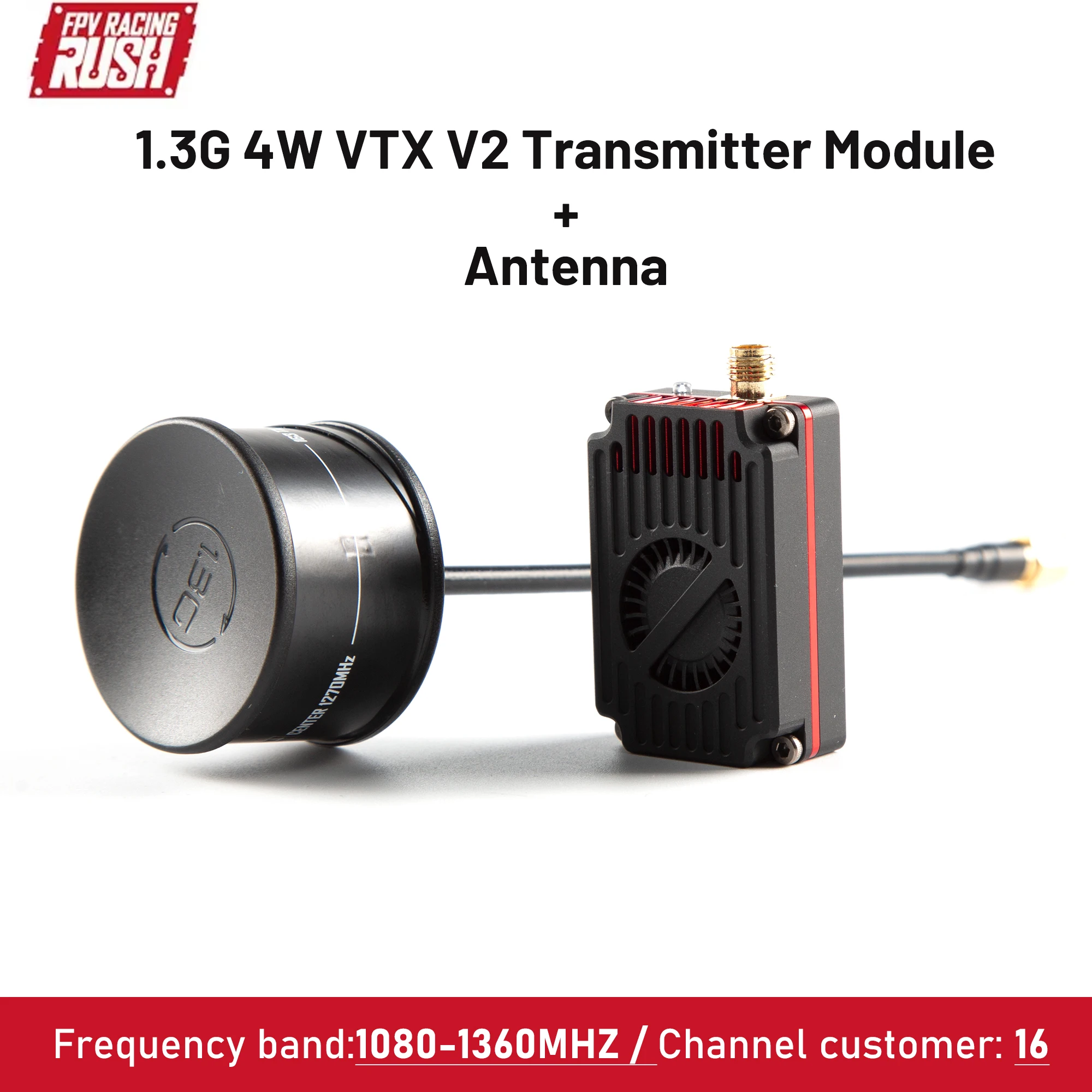 RUSHFPV 1.3GHz 4W VTX with SMA Omni-directional Antenna Support IRC Tramp Protocol Video Transmitter for RC FPV Long Range Drone