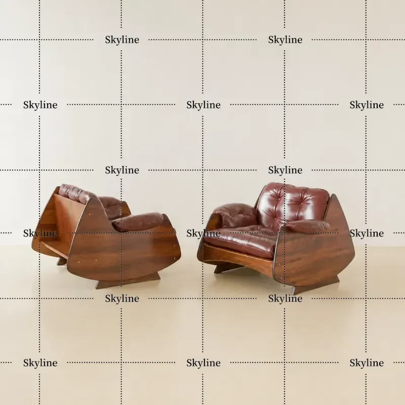 Nordic Wabi-Sabi Walnut Casual Single Sofa Chair for Living Room Home Furniture