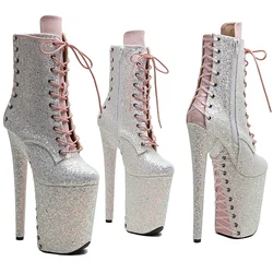 Leecabe  23CM/9inches Glitter PU upper Sexy boots  High Heels Platform  stripper heel  Pole Dance shoes