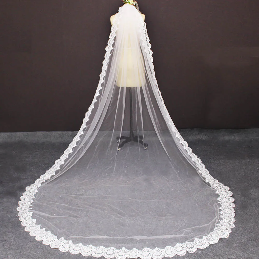 มาใหม่ล่าสุด3เมตรลูกไม้ Wedding Veil กับหวี Soft Tulle 3M ผ้าคลุมหน้าเจ้าสาวสีขาว Ivory Veil Voile Mariage อุปกรณ์เสริมเจ้าสาว