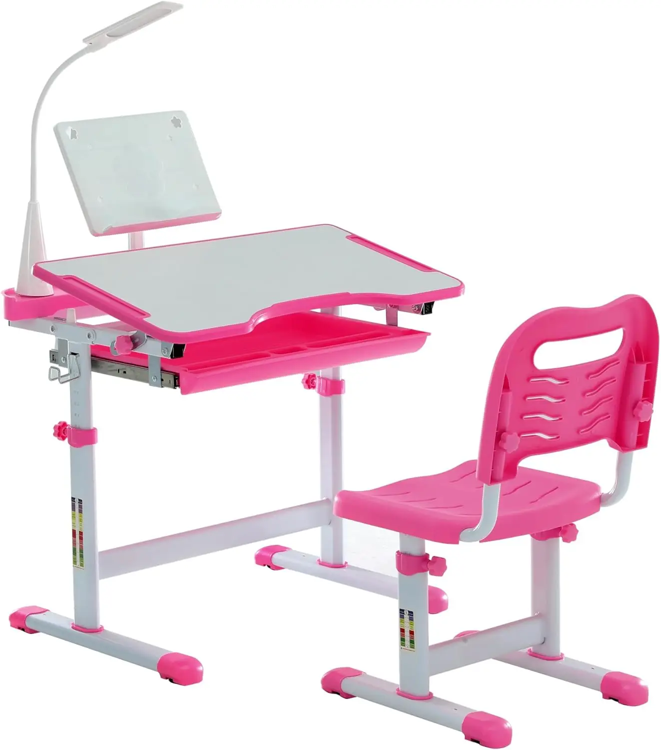 

Kids Study Desk and Chair Set, Multi Functional Children School Study Desk with Tilt Desktop, LED Light for Boys Girls, Pink