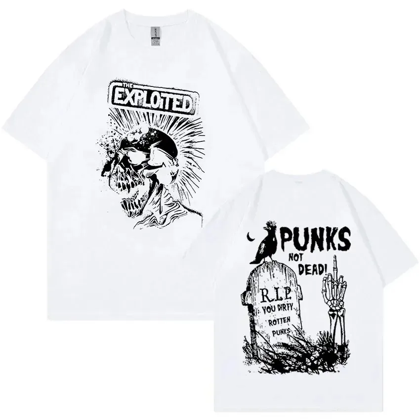 Rock Band The Exploited Retro Graphic Tee Shirt Punks Not Dead Streetwear T-shirt Men\'s Women Hip Hop 100% Cotton Oversized Tees