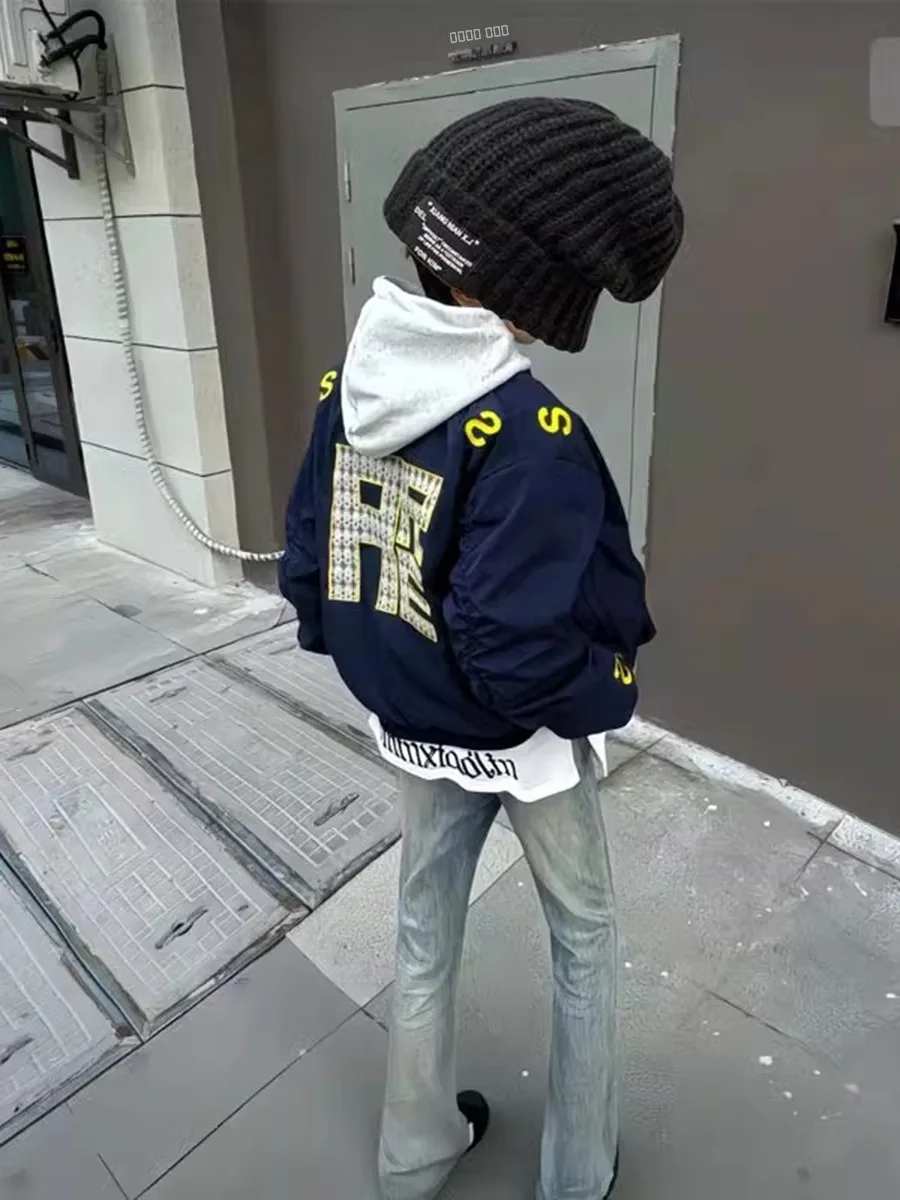 

Мужская бейсбольная куртка-пилот Cleanfit с вышивкой, синяя, весна-осень, в американском уличном стиле, теплая, утолщенная, удлиненная