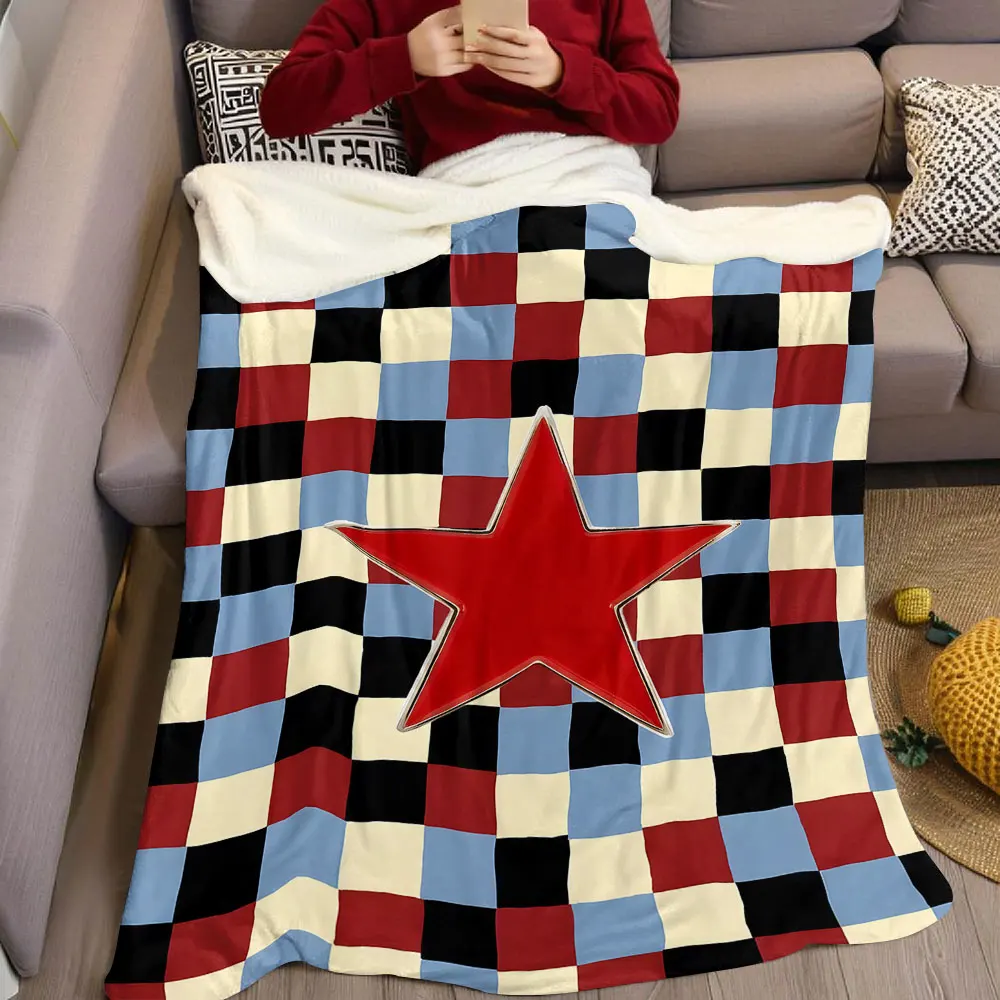 Star Check Flannel Blanket Warm Soft Halloween Christmas Decorative Couch Warm Cozy All-Season Gift