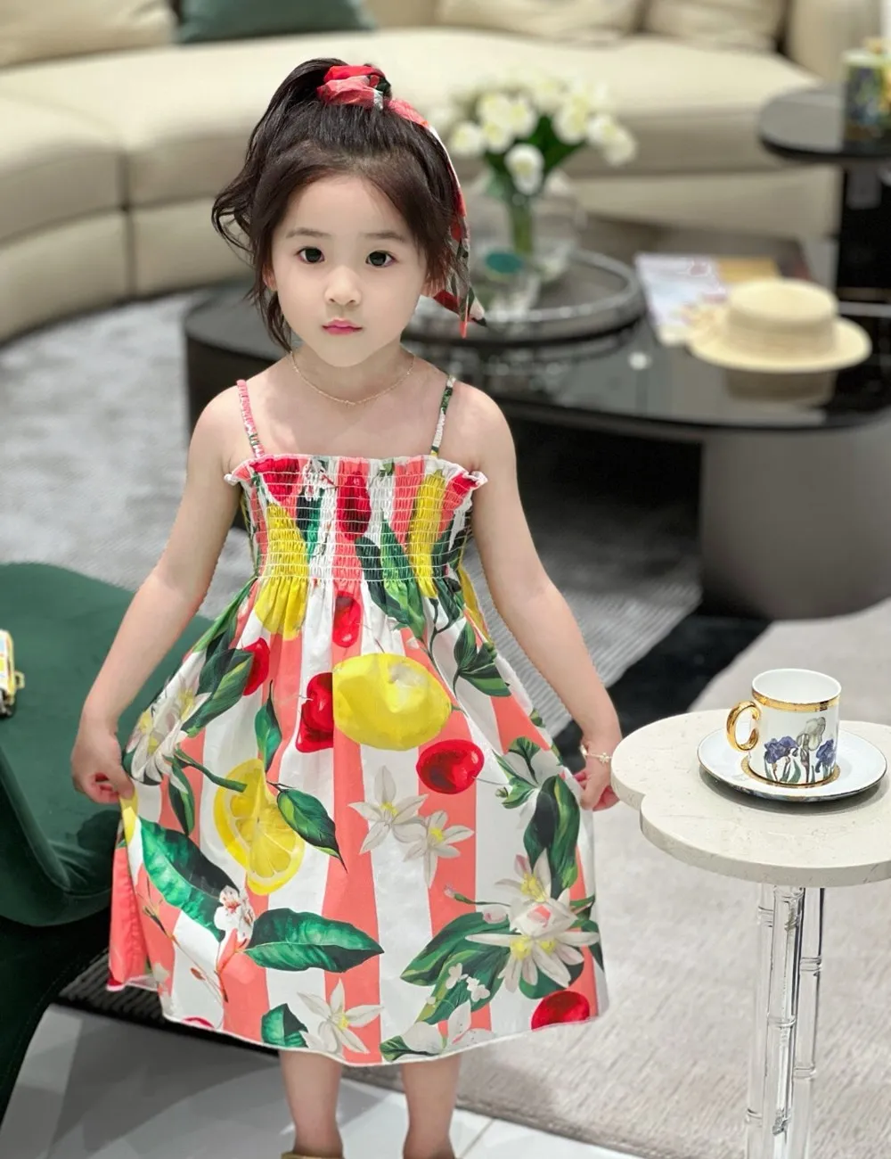 

baby girls clothes kids dresses girls sleeveless dress Holiday style girl's summer strap printed dress