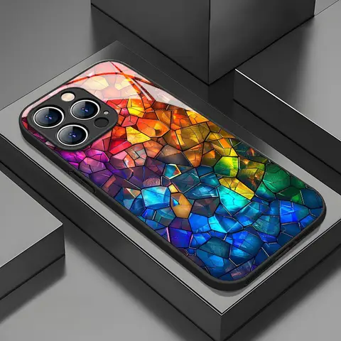 Vibrant Creative Glass Mosaic Pattern Phone Case for iPhone 16 Pro MaxiPhone 17/16/16ProMax/15/14/13/12ProMax/11/11Pro