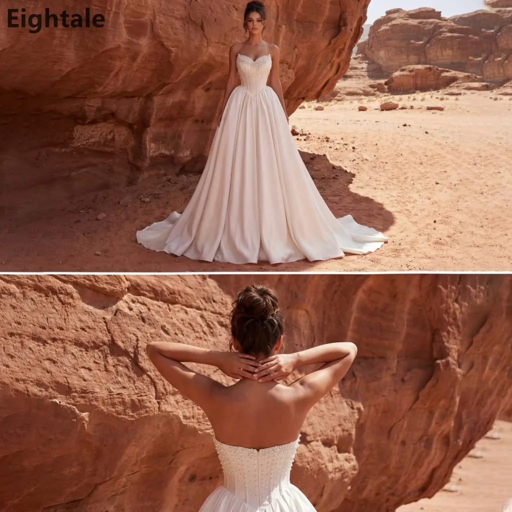 

Eightale 2026 Luxury A Line Ivory Strapless Satin Wedding Dresses Beaded Pearl Corset Bridal Gowns Robe De Mariage Customized