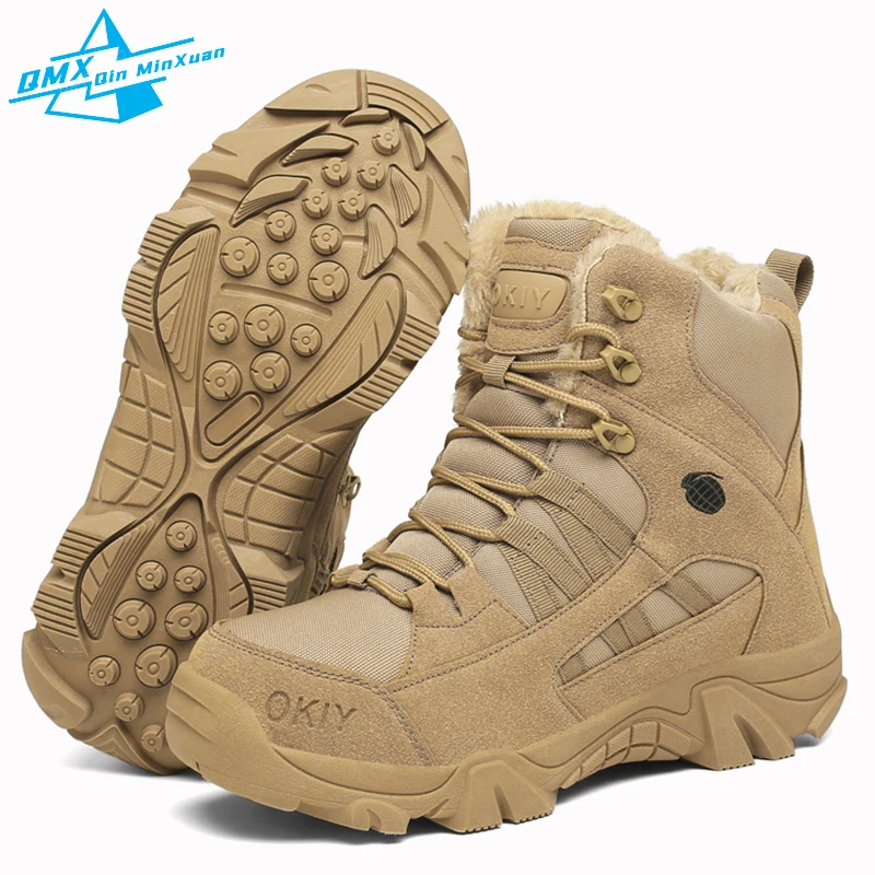 Men Winter Boots Warm Army Fleece Military Delta Special Force Tactical Desert Combat Ankle Work Shoes Leather Snow Male Sneaker