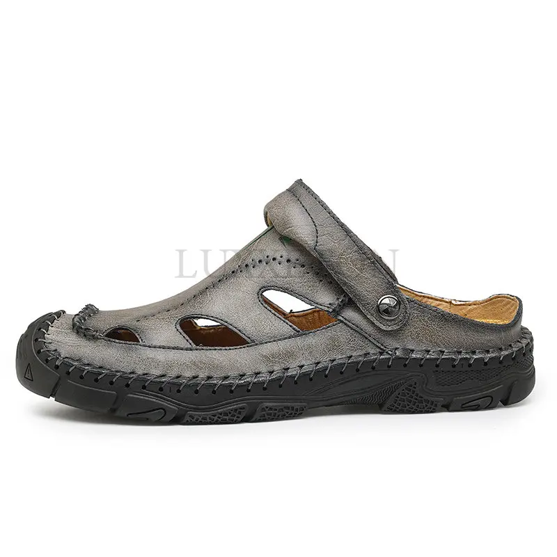 

High Quality Genuine Leather Men's Sandals Summer Soft Shoes Beach Men's Sandals High Quality Sandals Slippers Big Size 38-48