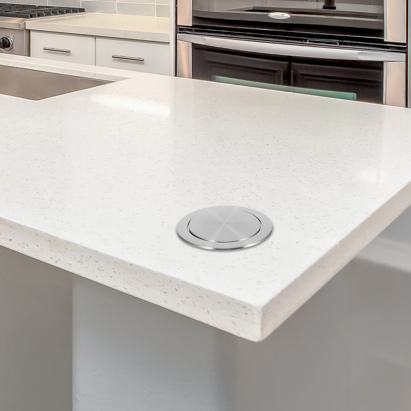 

Stainless Steel Trash Can Lid Countertop Metal Bathroom Grommet Embedded Recessed Built-in Garbage Bin Cover Home