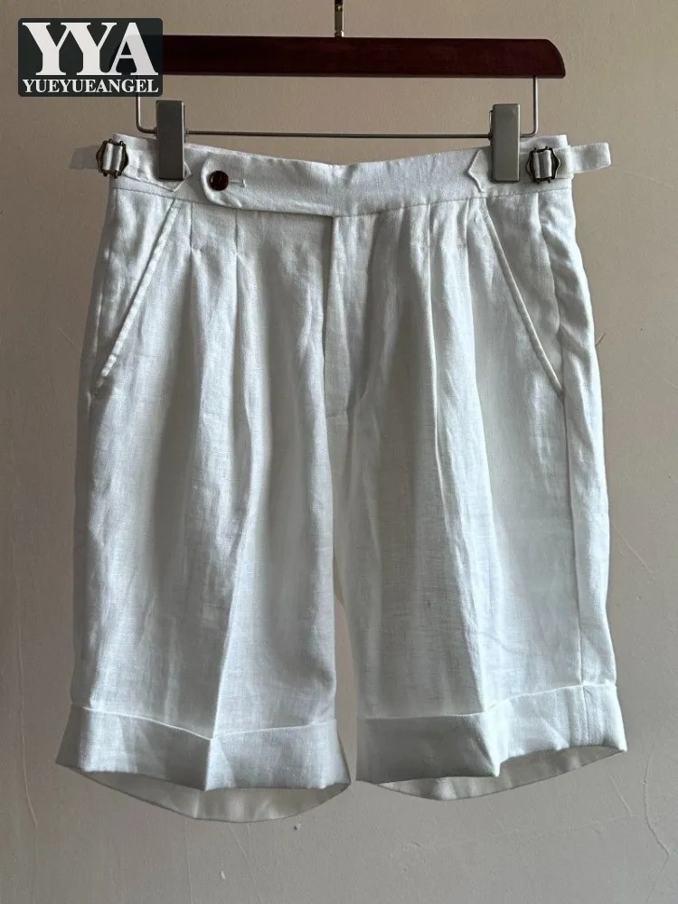 

Summer Men Versatile Business Casual Solid Color Linen Breathable Fashion Mens Shorts Knee Length Straight Trousers High Street