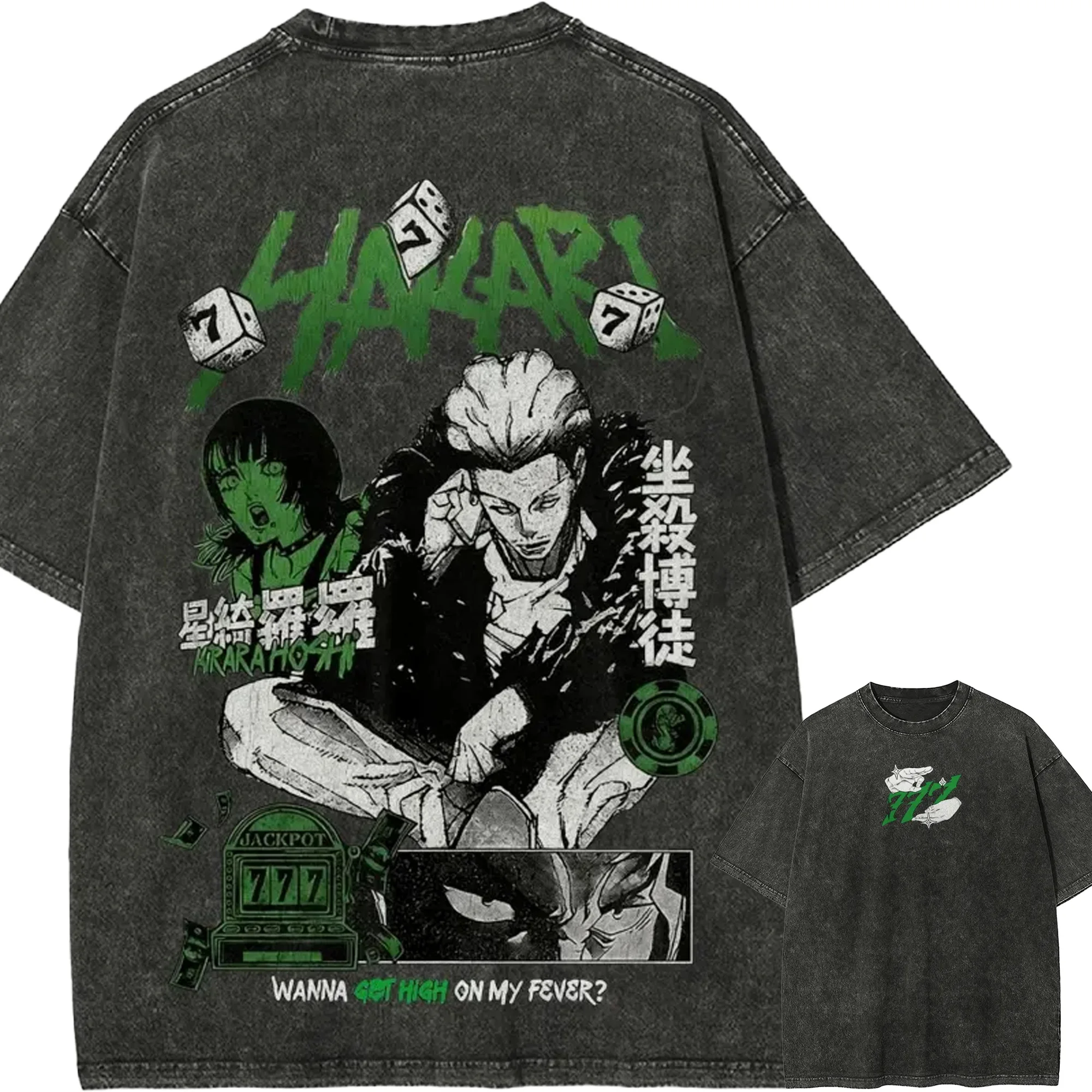 Kinji Hakari T-Shirt Jujutsu Kaisen Jackpot 777 Tee Vintage Washed Oversized Retro Anime Harajuku Herren Streetwear Grafik-Kleidung