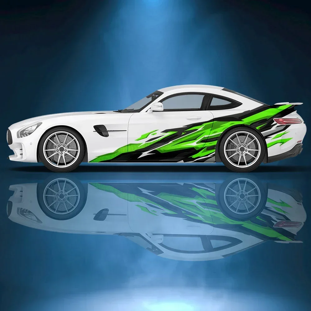 

Green Geometric Lines Figures Car Side Sticker Vinyl Paper Racing Accessories Wrap Design Uniform Vector Abstract Printed Decal