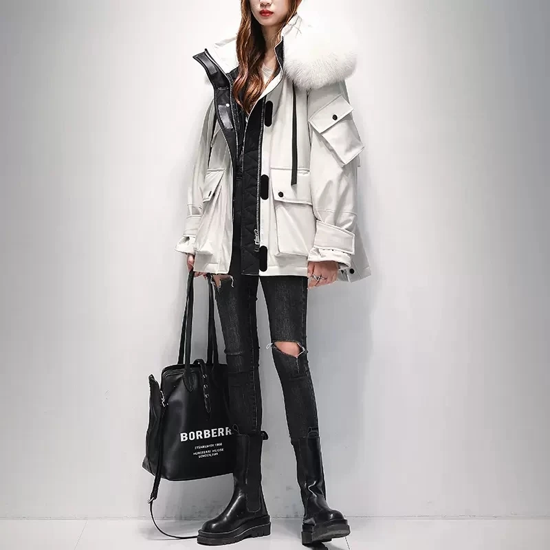 Imagem -05 - Moda Inverno Coreano Solto Cabolsas com Capuz Feminino Grande Gola de Pele de Raposa Jaquetas Senhoras 90 Pato Branco para Baixo Cabolsa com Capuz 2023