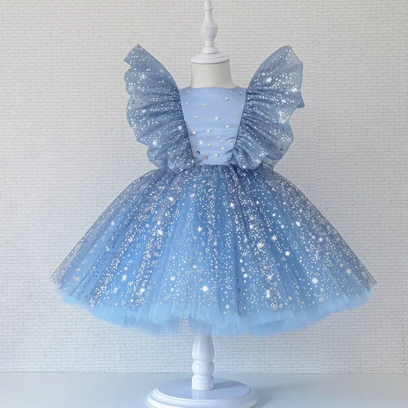 

Kids Dresses for Girls Baby Girls Blue Sequin Tutu Dress Birthday Prty Princess Dress Ball Gown Luxury Dress Christmas Halloween