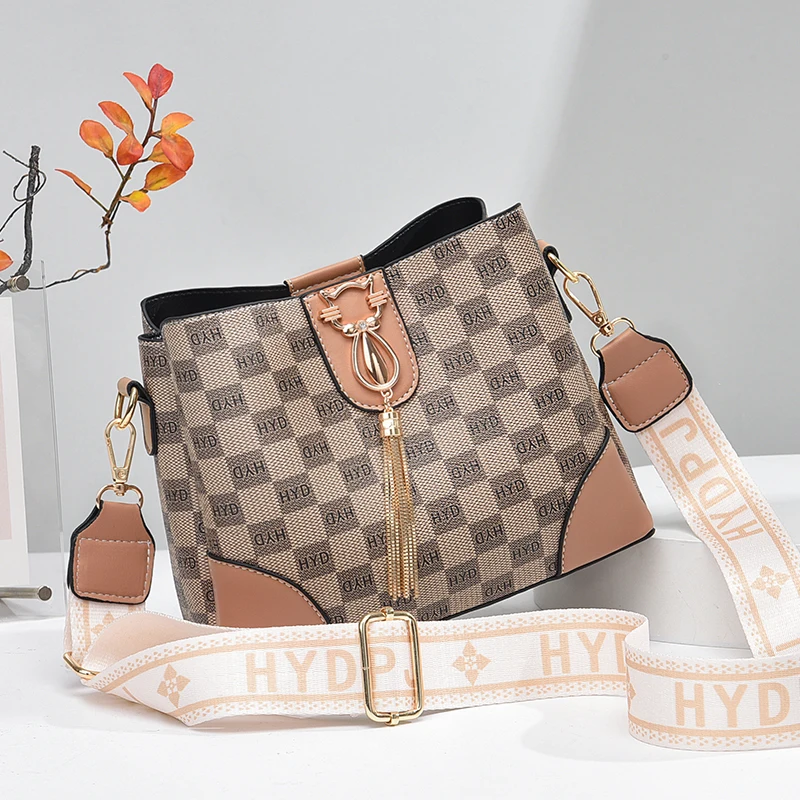 Checkered Pattern Bucket Bag, Vintage Style Shoulder Bag, Trendy Crossbody Bag For Women