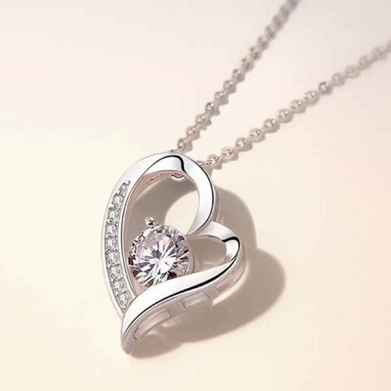 925 Sterling Silver Necklace Pendant Shining Heart for Women Wedding Jewelry Engagement Fashion Party Classics Mother's Gift
