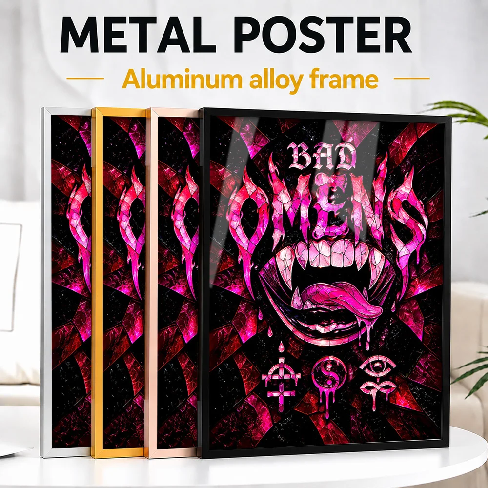 Bad Omens Band Logo Framed Metal Poster Customized Painting Style Wall Art For Bedroom And Living Room, Record Collector Gift