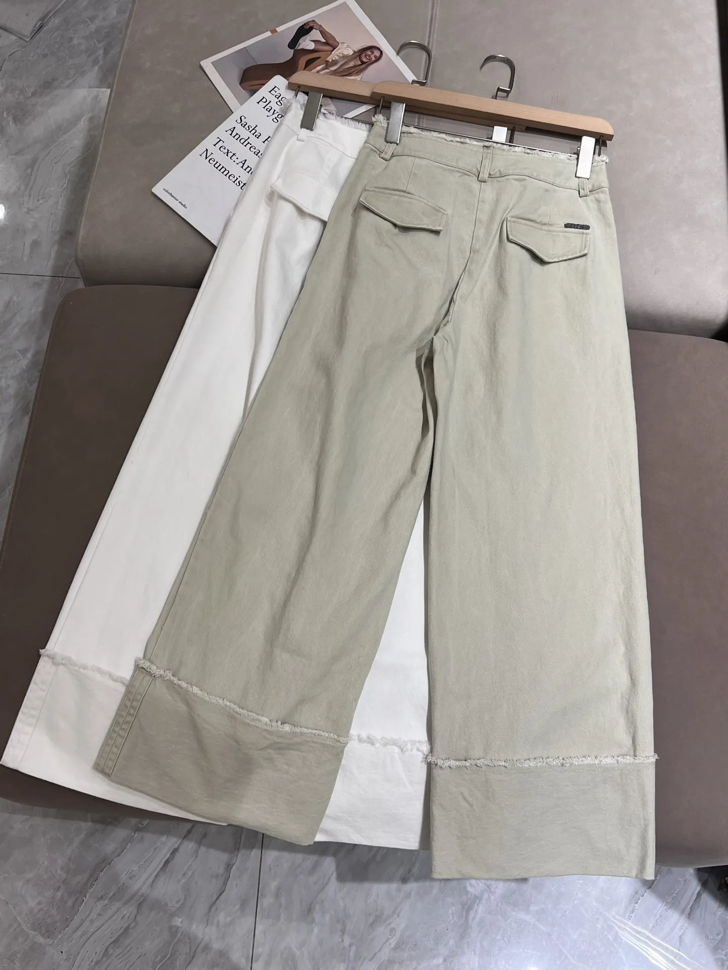 Pantalones largos de algodón para mujer, Pantalón recto de cintura alta, informal, a la moda