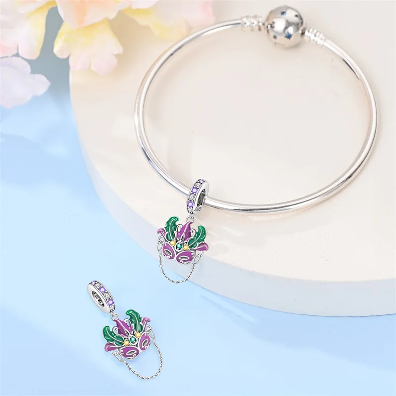 925 Sterling Silver Party Mask Charms Pendant Fit 3mm Original Bracelet DIY Women Exquisite Birthday Anniversary Jewelry Gifts