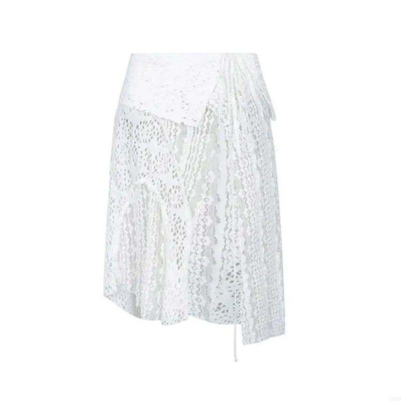 

P88B Women Hollow Out Crochet Lace Layered Half Apron Skirt Asymmetrical Overskirt