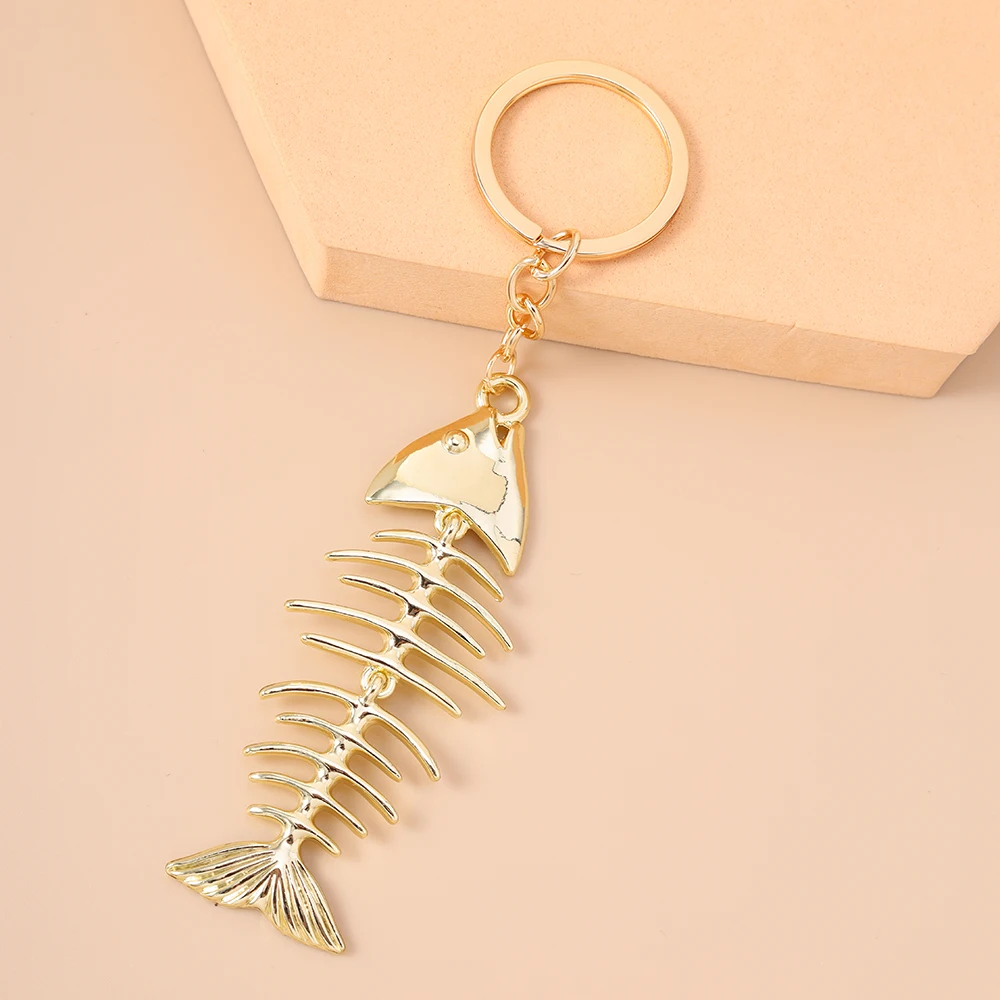 Aihua جديد شخصية الفولاذ المقاوم للصدأ عظم السمك المفاتيح للنساء الرجال لطيف هيكل السمكة كيرينغ سلاسل الصيف الشاطئ مجوهرات هدايا