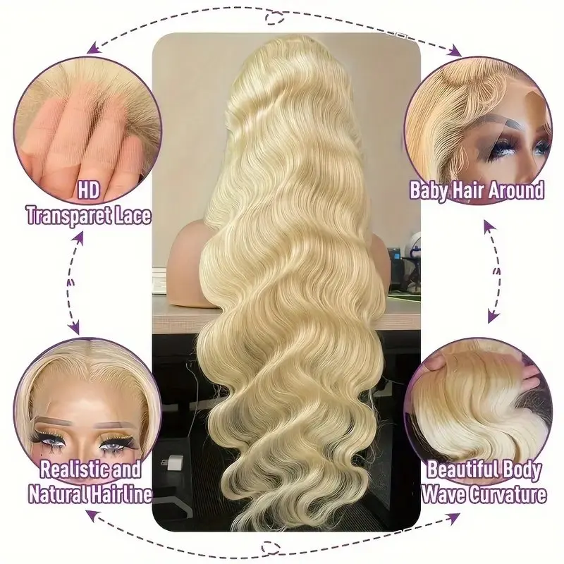 13x4 HD Lace Body Wave 36 Inch Frontal 613 Blonde Colored Water Wave Pre-plucked For Women Human Hair Wig 150 Density