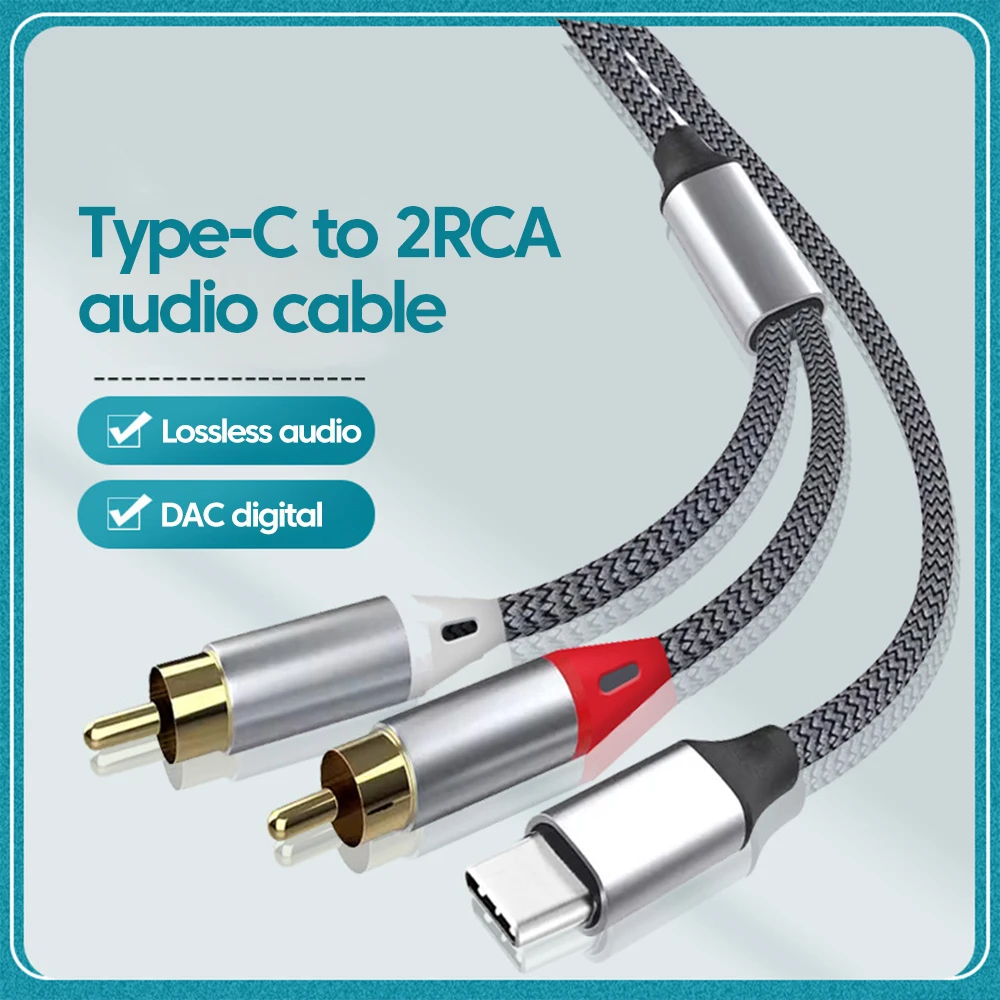 Type C To 2RCA Audio Cable Type C Digital Decoding Chip 1M Nylon Braided Cable for iphone 15 16 Samsung Huawei Xiaomi Laptop