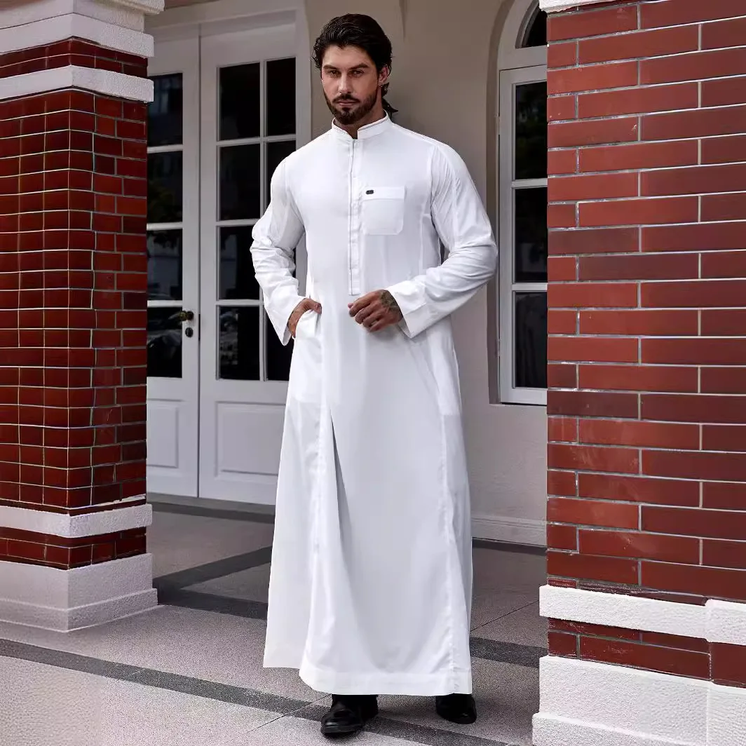 Eid muslimische Männer lange Robe gespleißt Tasche Knopf lässig Jubba Abaya Arab Dubai Saudi Dishdasha Abayas islamisch Marokko bescheiden