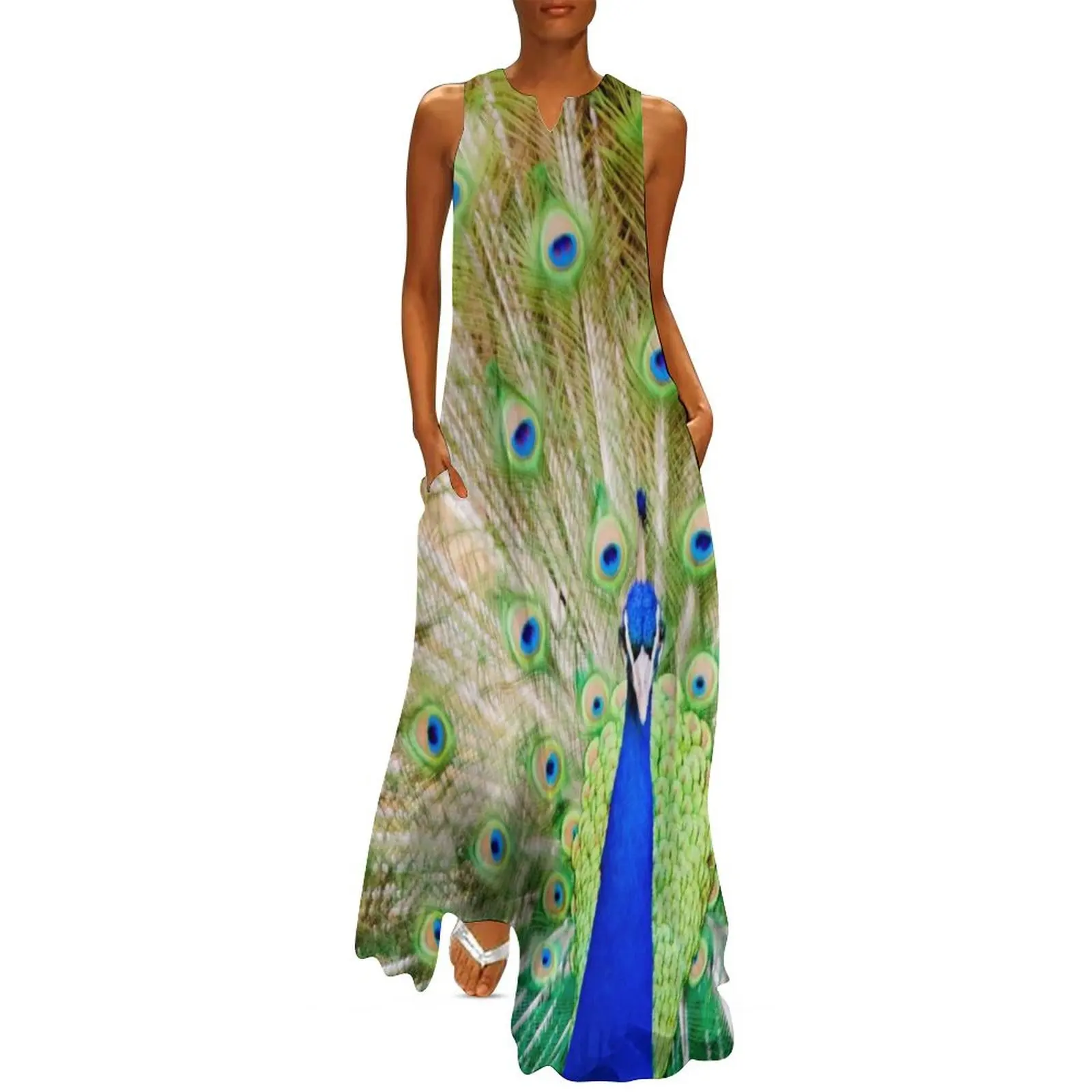 Peacock Strut in Display Long Dress women's summer jumpsuit Long dresses