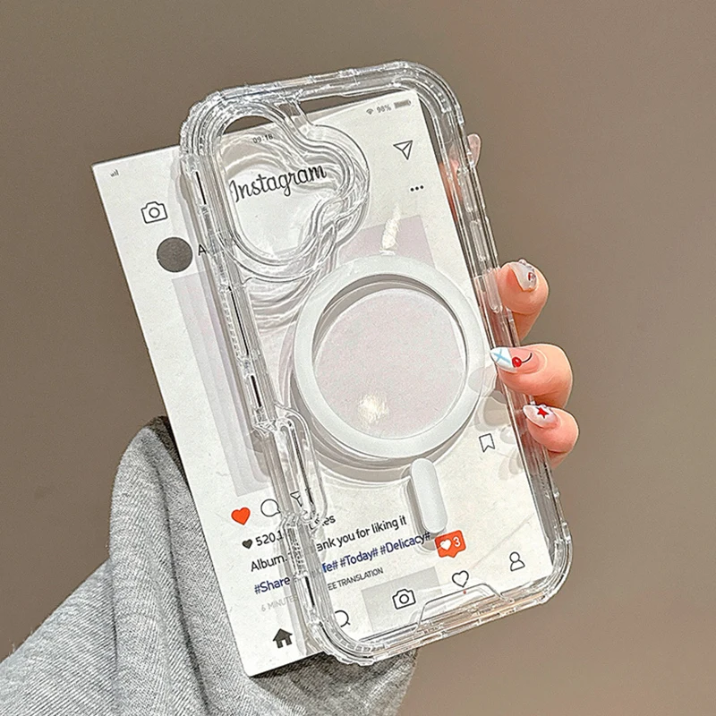 3 IN 1 Gradient Transparent for MagSafe Case For iPhone 17 Pro Max 16 Pro 15 14 13 12 Simple Clear Wireless Charging Cover