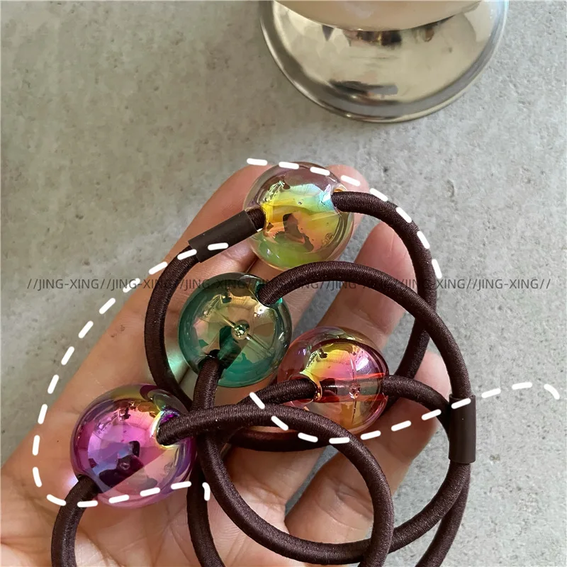 Colorful round Ball Beaded Hair Band Elegant Beautiful Colorful Geometric round Hair Rope Ponytail Tie Hair Rubber Band