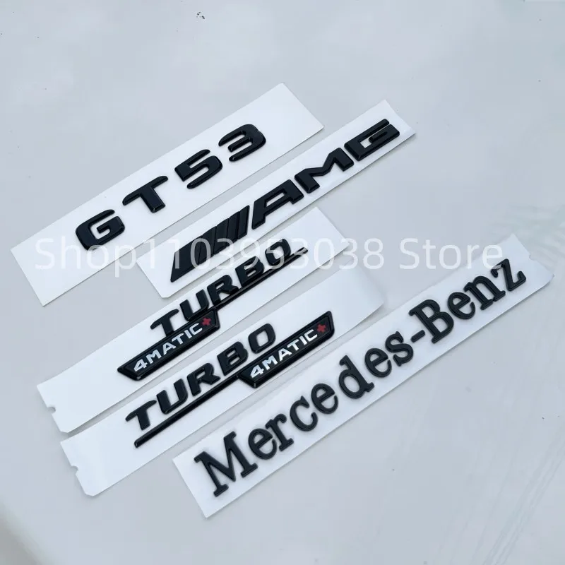 

3D ABS Glossy Black Logo GT53 Emblem Letters Turbo 4MATIC Fender Badge AMG Sticker For Mercedes-Benz GT53 AMG Accessories