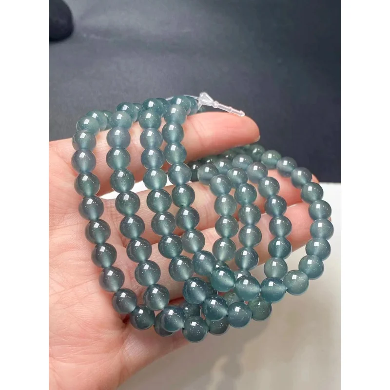 Natural Myanmar a Jade Ice-like Blue Water Bowl Head Good Bracelet