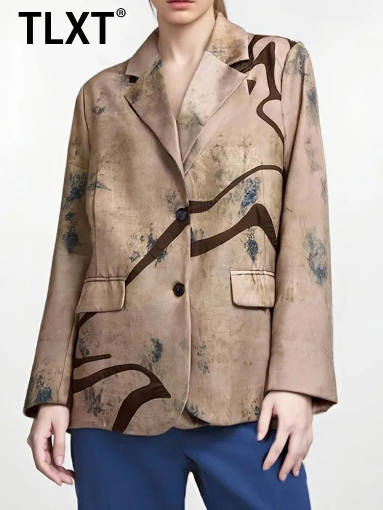 

TLXT Streetwear Women Blazer Coat Contrast Colors Long Sleeve Single Breasted Loose Suit Jacket 2025 Spring Fashion XK1292